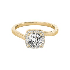GIA 1.01 Carat Cushion Square Halo Curved Bypass 18K Yellow Gold Diamond Ring