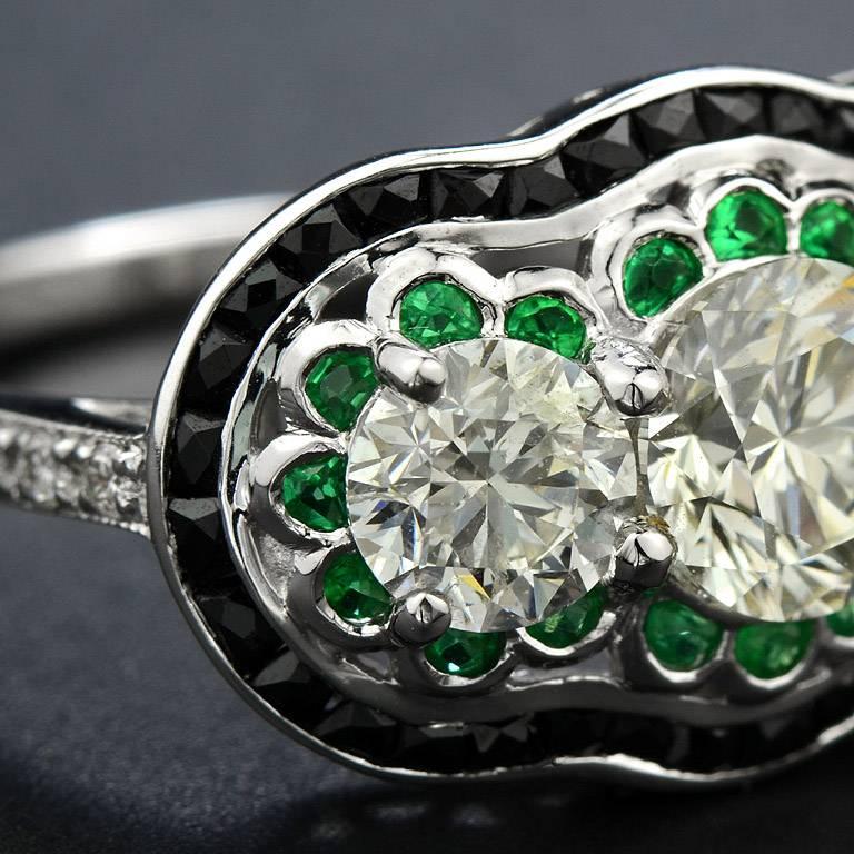 Women's GIA 1.01 Carat Diamond Emerald Onyx Cocktail Ring