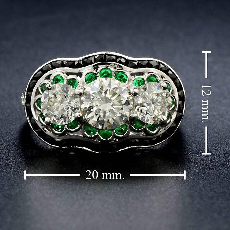 GIA 1.01 Carat Diamond Emerald Onyx Cocktail Ring 1