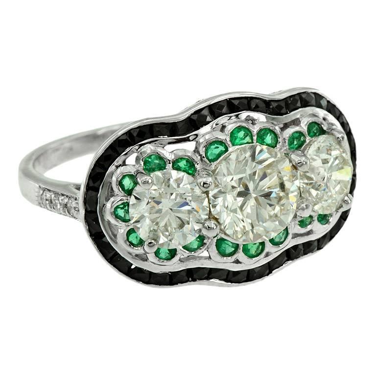 GIA 1.01 Carat Diamond Emerald Onyx Cocktail Ring