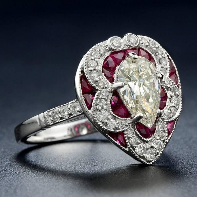 Art Deco GIA 1.01 Carat Diamond Ruby Cocktail Ring