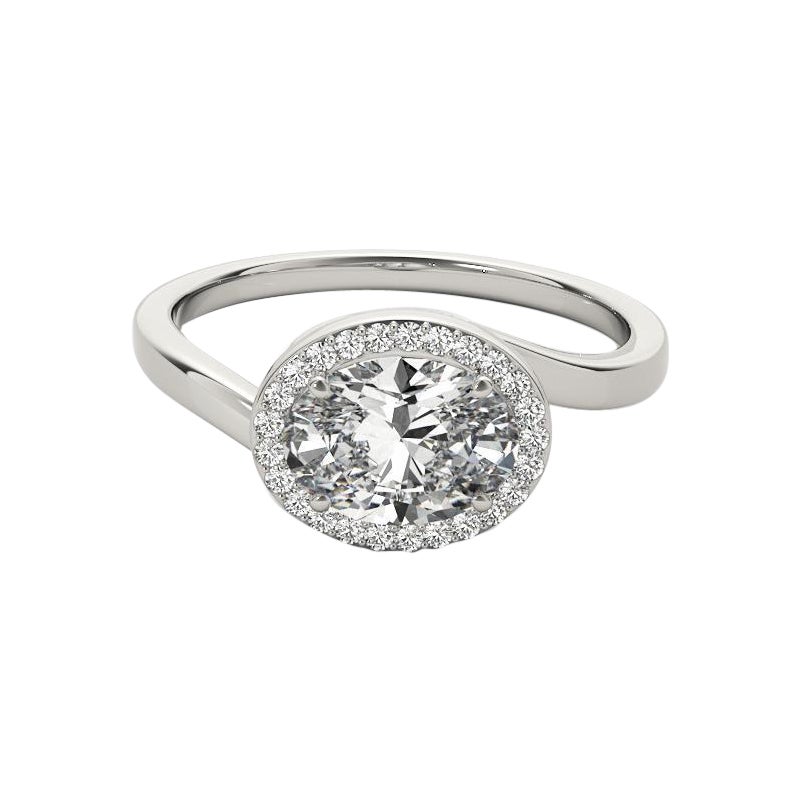 GIA 1,01 Karat Ost-West ovaler Halo gebogener Bypass 18K Weißgold Diamantring