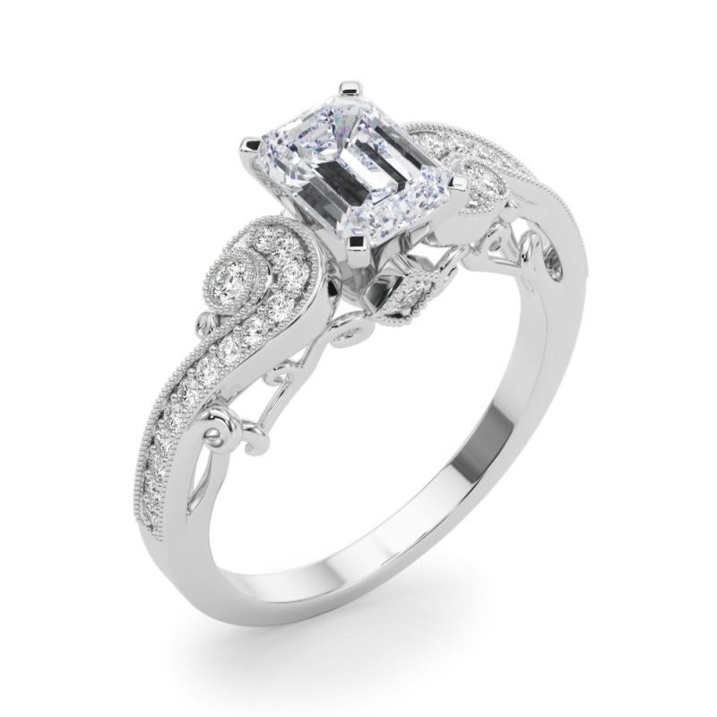 Donna GIA 1,01 Carati Smeraldo a Tre Pietre Bypass Curvo Anello con Diamante in Oro Bianco 18K in vendita