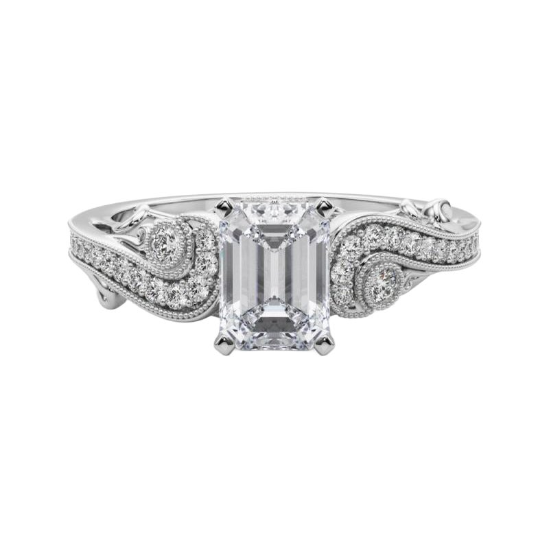 GIA 1.01 Carat Emerald Three-Stone Curved Bypass 18K White Gold Diamond Ring
