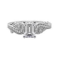 GIA 1.01 Carat Emerald Three-Stone Curved Bypass 18K White Gold Diamond Ring