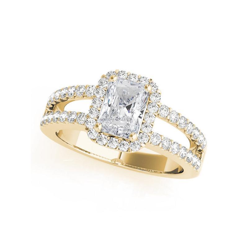Taglio radiant GIA 1,01 Carati Halo Radiant Filigree Split Shank Anello con diamanti in oro giallo 18 carati in vendita