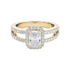 GIA 1.01 Carat Halo Radiant Filigree Split Shank 18K Yellow Gold Diamond Ring