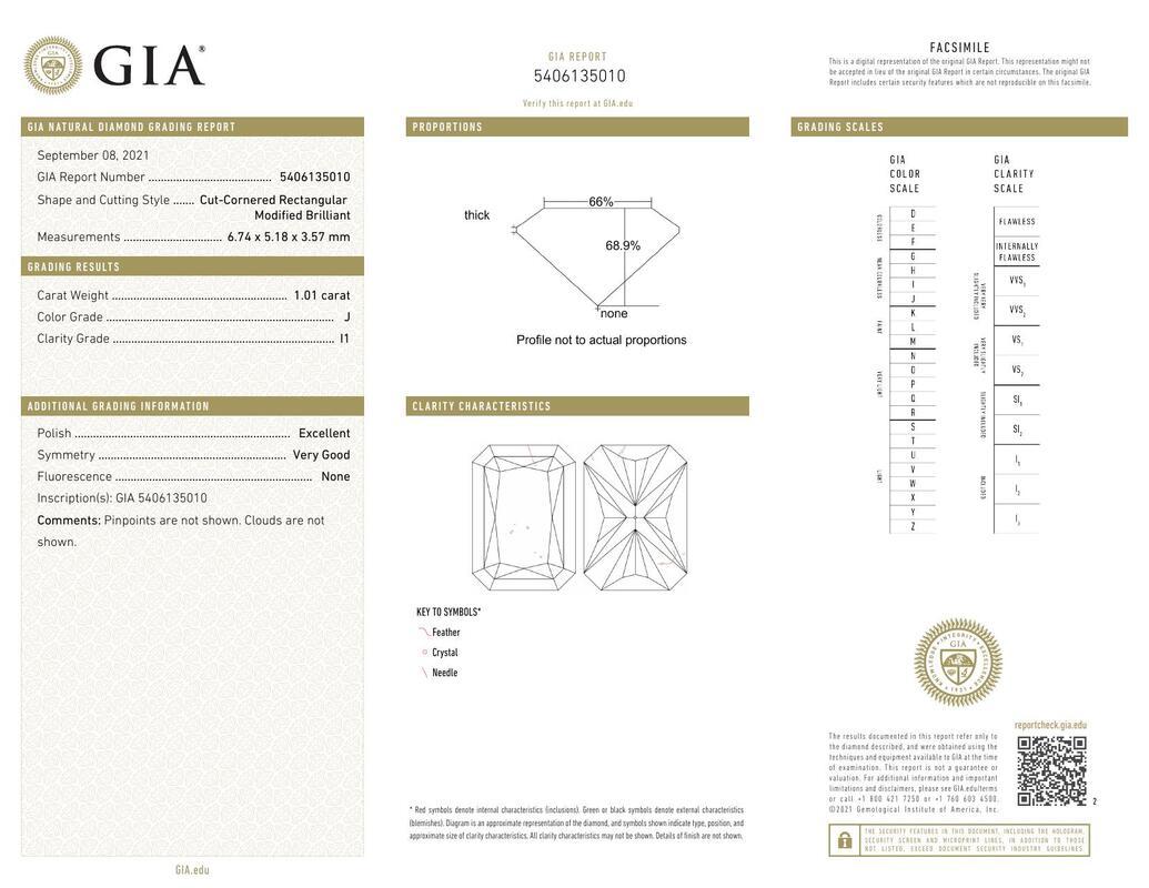 Contemporaneo GIA Lunetta geometrica radiante a grana fine da 1.01 carati  Anello con diamante in vendita