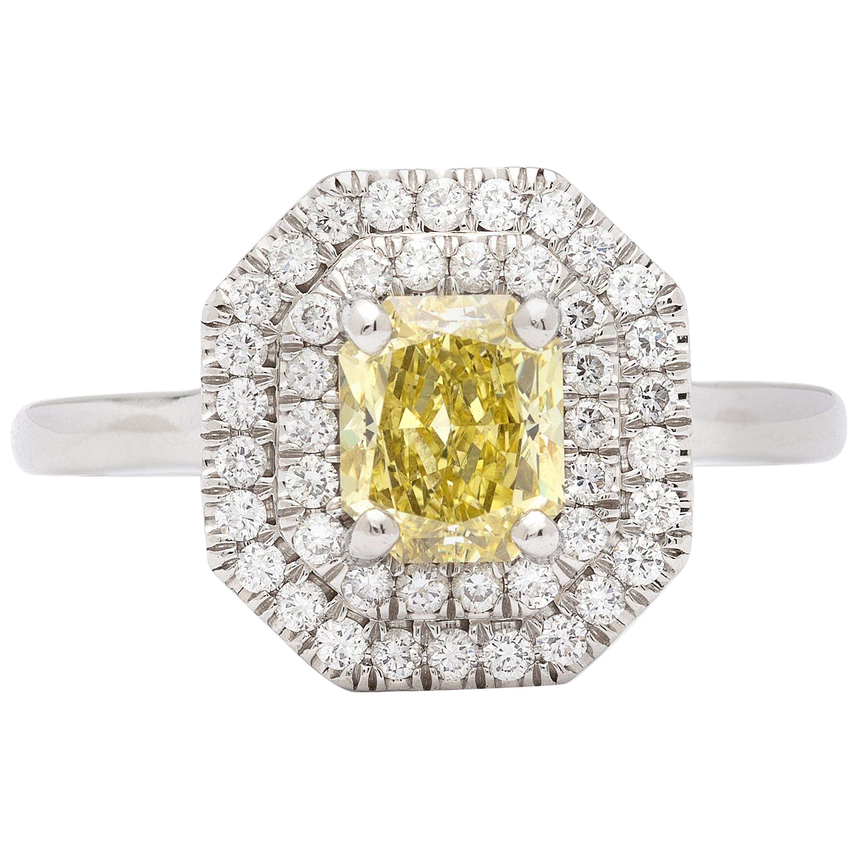 GIA 1.01 Carat Natural Fancy Intense Yellow Diamond Ring