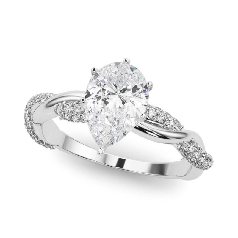 Taglio a goccia GIA 1,01 Carat Pear Twisted Pave Braided Band (anello con diamanti in oro bianco 18K) in vendita