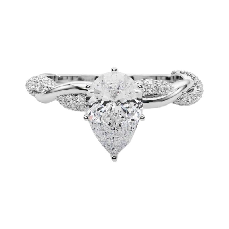 GIA 1,01 Carat Pear Twisted Pave Braided Band (anello con diamanti in oro bianco 18K)