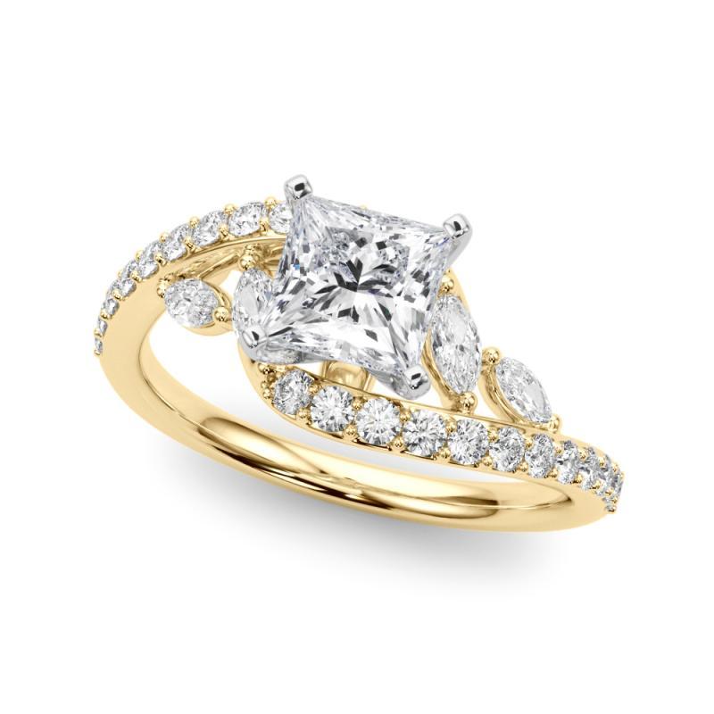 Taille princesse Bague en or jaune GIA 1,01 carat Princesse Curved Bypass Leaf & Vine en vente