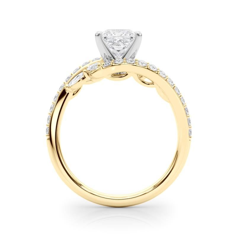 Bague en or jaune GIA 1,01 carat Princesse Curved Bypass Leaf & Vine Neuf - En vente à New York, NY