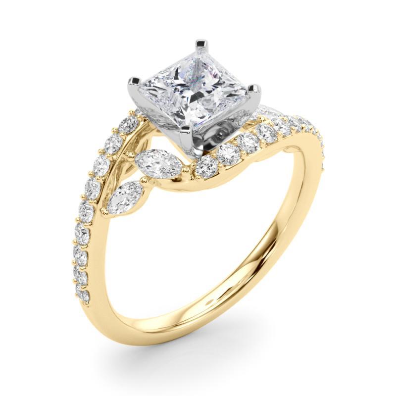 Bague en or jaune GIA 1,01 carat Princesse Curved Bypass Leaf & Vine Pour femmes en vente