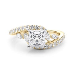 Bague en or jaune GIA 1,01 carat Princesse Curved Bypass Leaf & Vine