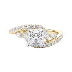 GIA 1,01 Carati Principessa Curvo Bypass Foglia e Vite Anello con Diamante in Oro Giallo 18K
