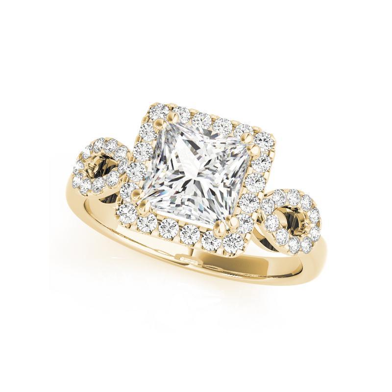 Taglio princess GIA 1,01 Carati Principessa Quadrata e Pera Anello con diamante a tripla aureola in oro giallo 18K in vendita