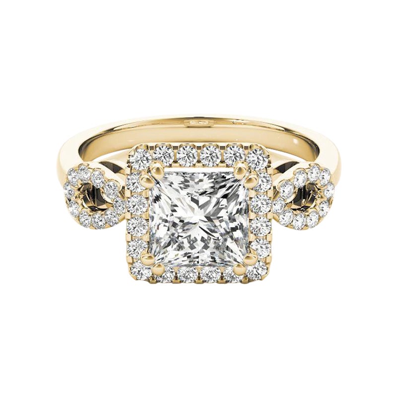 GIA 1,01 Carati Principessa Quadrata e Pera Anello con diamante a tripla aureola in oro giallo 18K