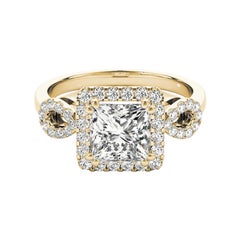 GIA 1.01 Carat Princess Square & Pear Triple Halo 18K Yellow Gold Diamond Ring