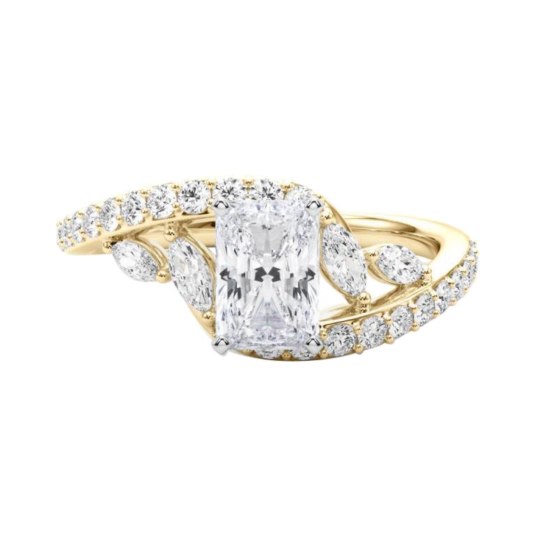 Bague en or jaune 18 carats GIA 1,01 carat Radiant Curved Bypass Leaf & Vine