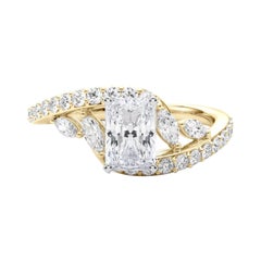 Bague en or jaune 18 carats GIA 1,01 carat Radiant Curved Bypass Leaf & Vine