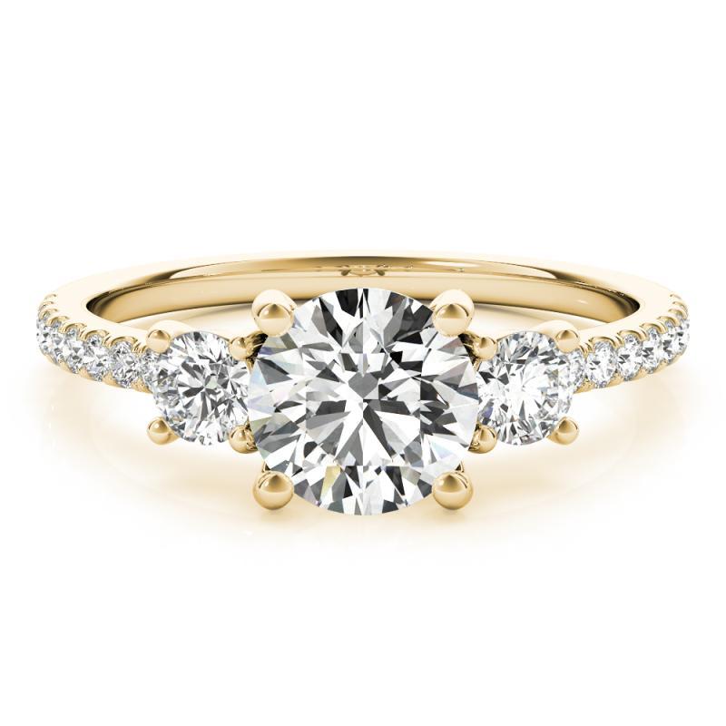 GIA Anillo de diamantes de oro amarillo de 18 quilates con pavé de tres piedras redondas de 1,01 quilates en Nuevo estado para la venta en New York, NY