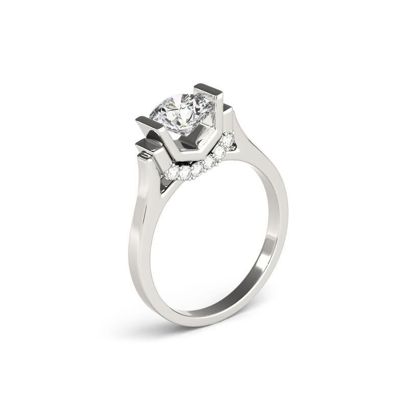 Donna GIA 1,01 Carati Rotondi Decorati Gallery (a) Gallery Anello con Diamante in Oro Bianco 18K in vendita