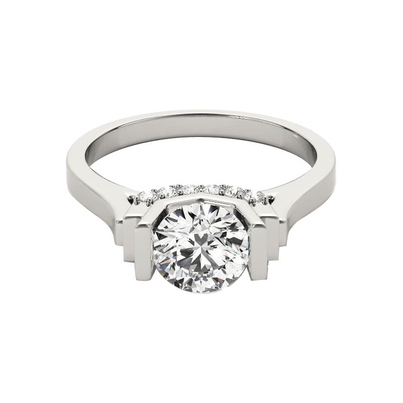 GIA 1,01 Carati Rotondi Decorati Gallery (a) Gallery Anello con Diamante in Oro Bianco 18K in vendita
