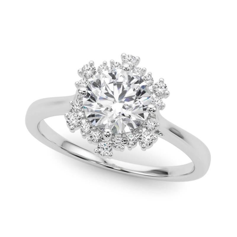 Taille ronde GIA 1.01 Carat Round Icicle Flower Cluster Halo  Bague en diamant en vente
