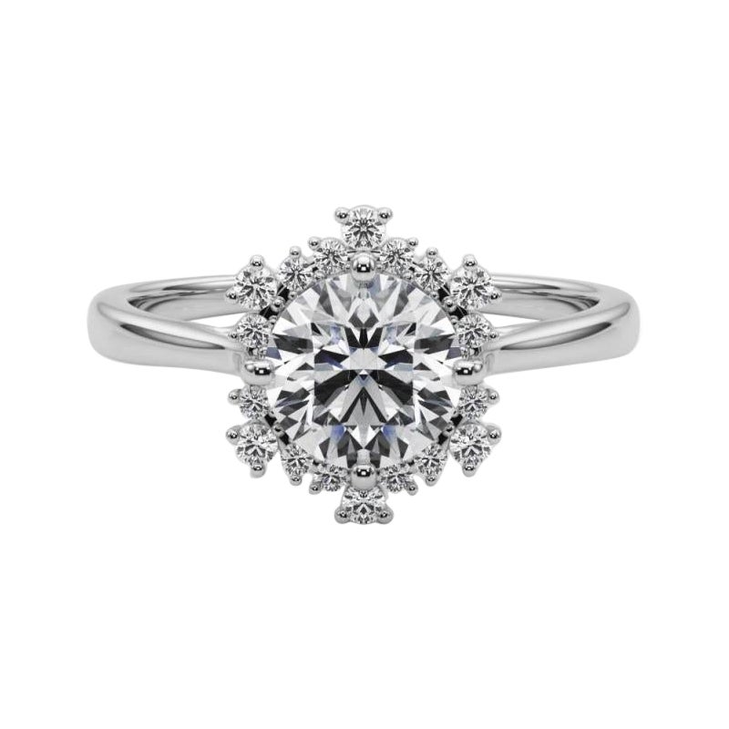 GIA 1.01 Carat Round Icicle Flower Cluster Halo  Bague en diamant