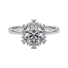 GIA 1.01 Carat Round Icicle Flower Cluster Halo  Bague en diamant