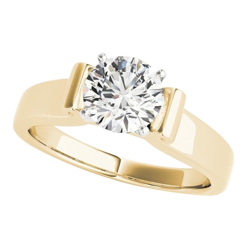 GIA Anello con diamante rotondo solitario da 1,01 carati a fascia larga in oro giallo 18K