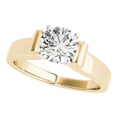 GIA 1.01 Carat Round Solitaire Scroll Wide Band 18K Yellow Gold Diamond Ring