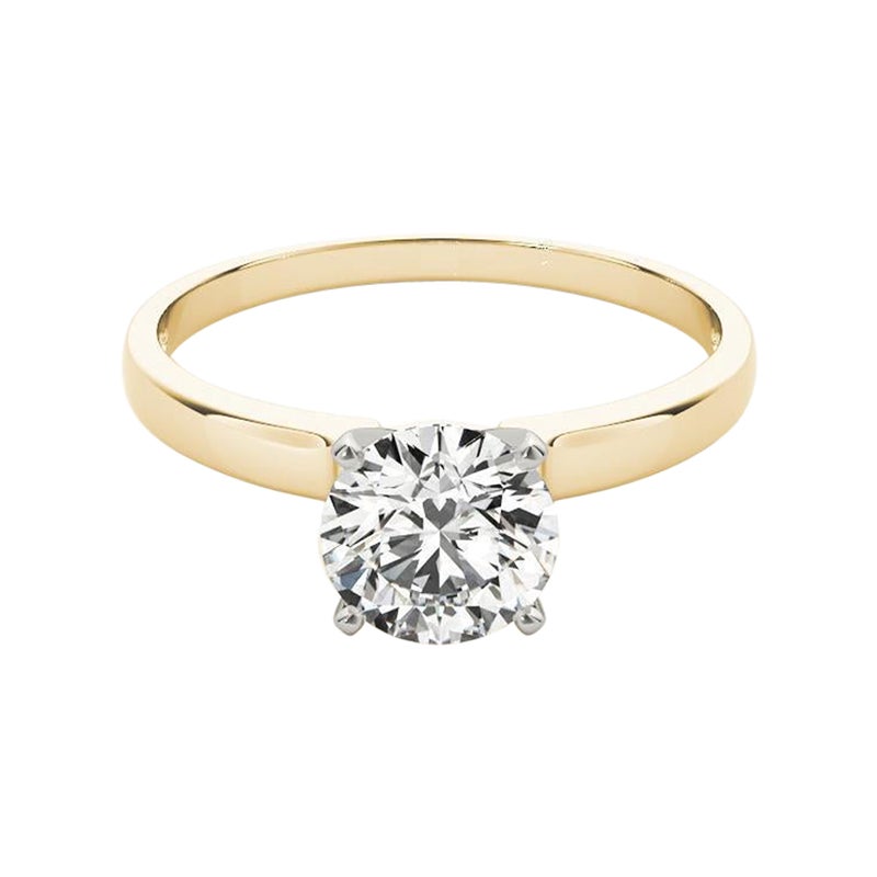GIA 1.01 Carat Round Solitaire Square Edge Band 18K Yellow Gold Diamond Ring