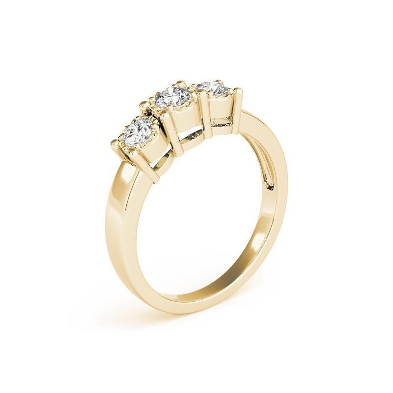Donna GIA Anello con diamante rotondo a tre pietre miracolose in oro giallo 18 carati da 1,01 carati in vendita