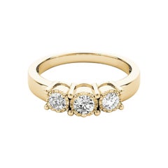 GIA Anello con diamante rotondo a tre pietre miracolose in oro giallo 18 carati da 1,01 carati