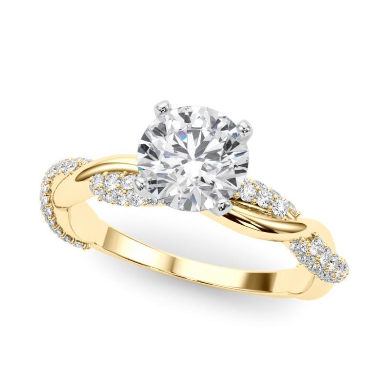 Taglio rotondo GIA 1,01 Carati Tondo con Pave intrecciato Anello con diamanti in oro giallo 18K in vendita