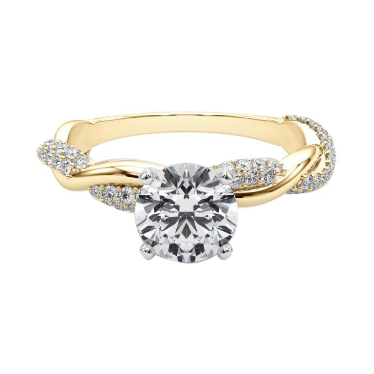 GIA 1,01 Carati Tondo con Pave intrecciato Anello con diamanti in oro giallo 18K in vendita