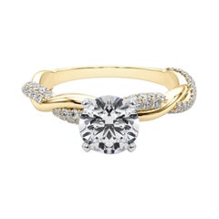 GIA 1.01 Carat Round Twisted Pave Braided Band 18K Yellow Gold Diamond Ring