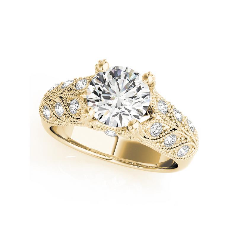 Taglio rotondo GIA 1,01 Carati Rotondi Vintage Milgrain Pave Leaf Anello con Diamanti in Oro Giallo 18K in vendita