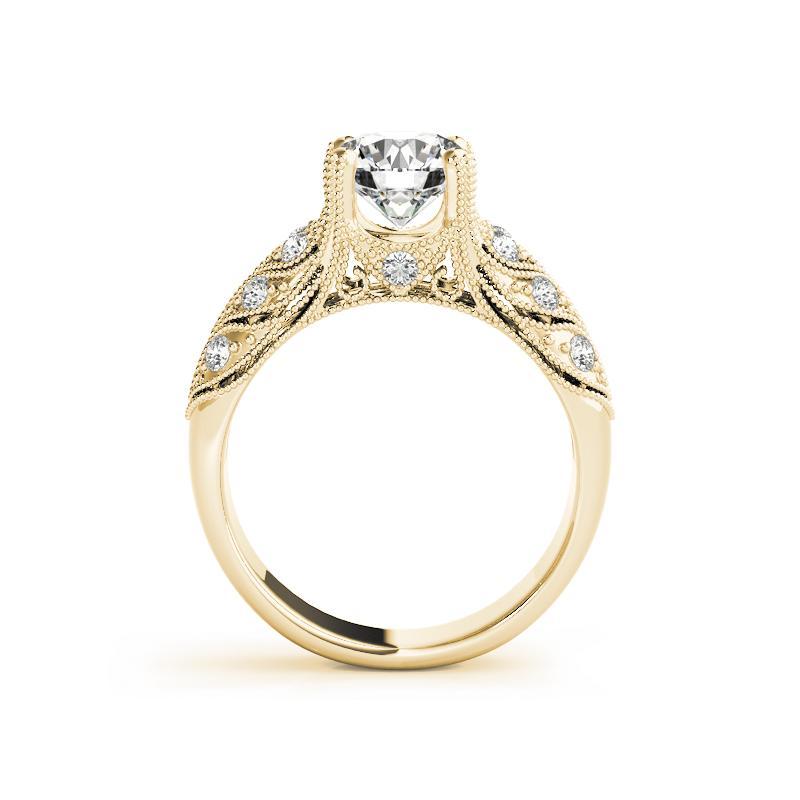 GIA 1,01 Carati Rotondi Vintage Milgrain Pave Leaf Anello con Diamanti in Oro Giallo 18K In condizioni Nuovo in vendita a New York, NY