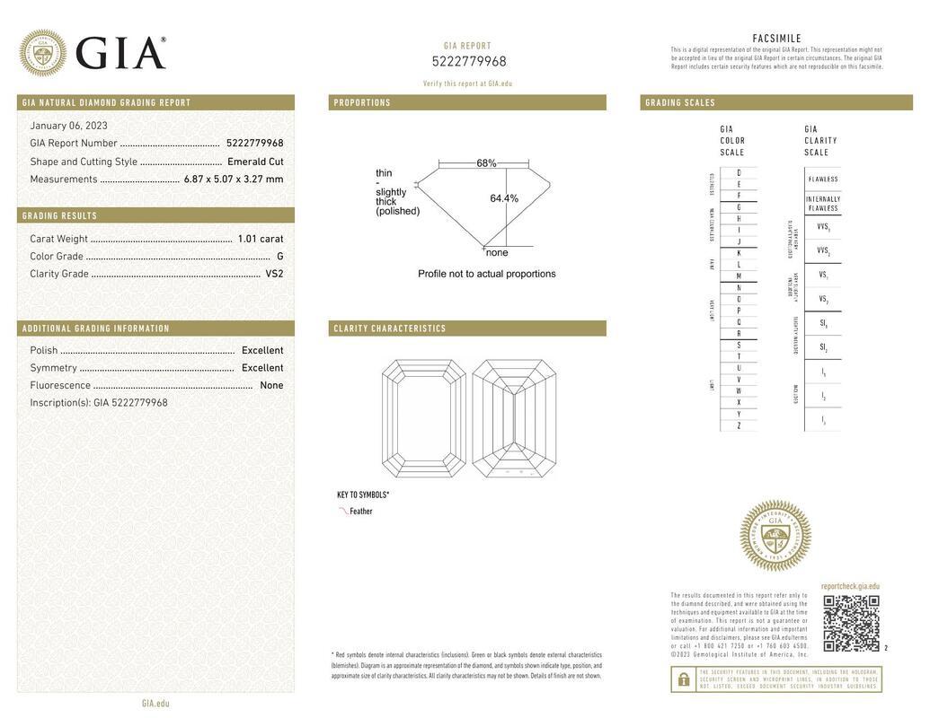 Contemporaneo GIA 1,01 Carati Smeraldo Solitario a 4 Punte Cesto in Oro Bianco 18K Diamante in vendita