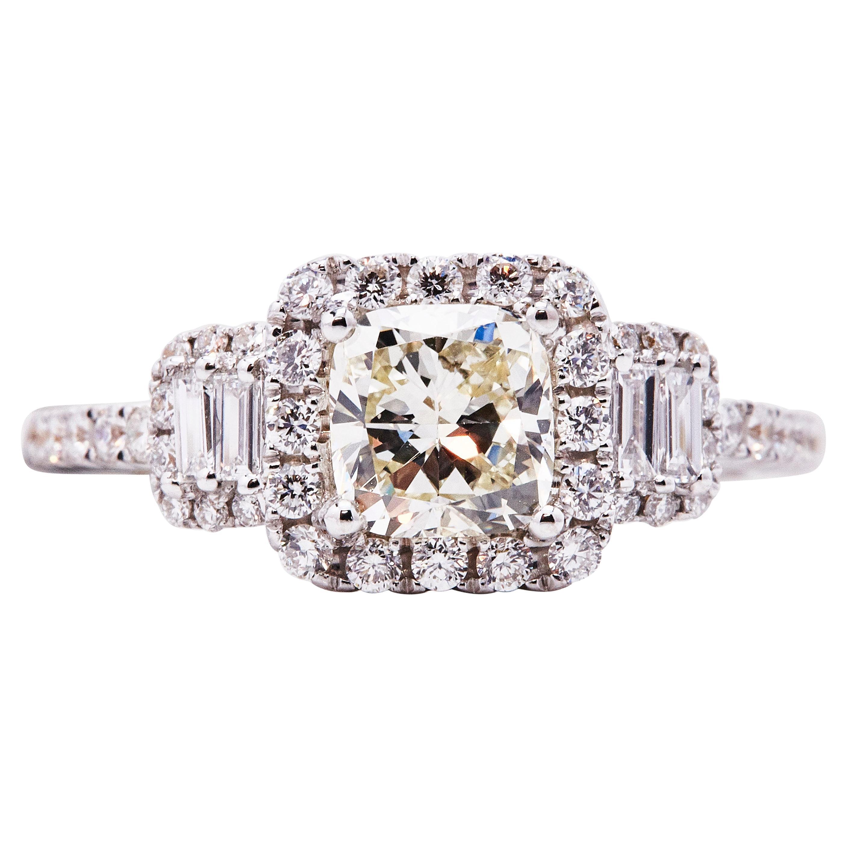 GIA 1.01ct Cushion Modified Cut Halo Ring, M, VS2 For Sale