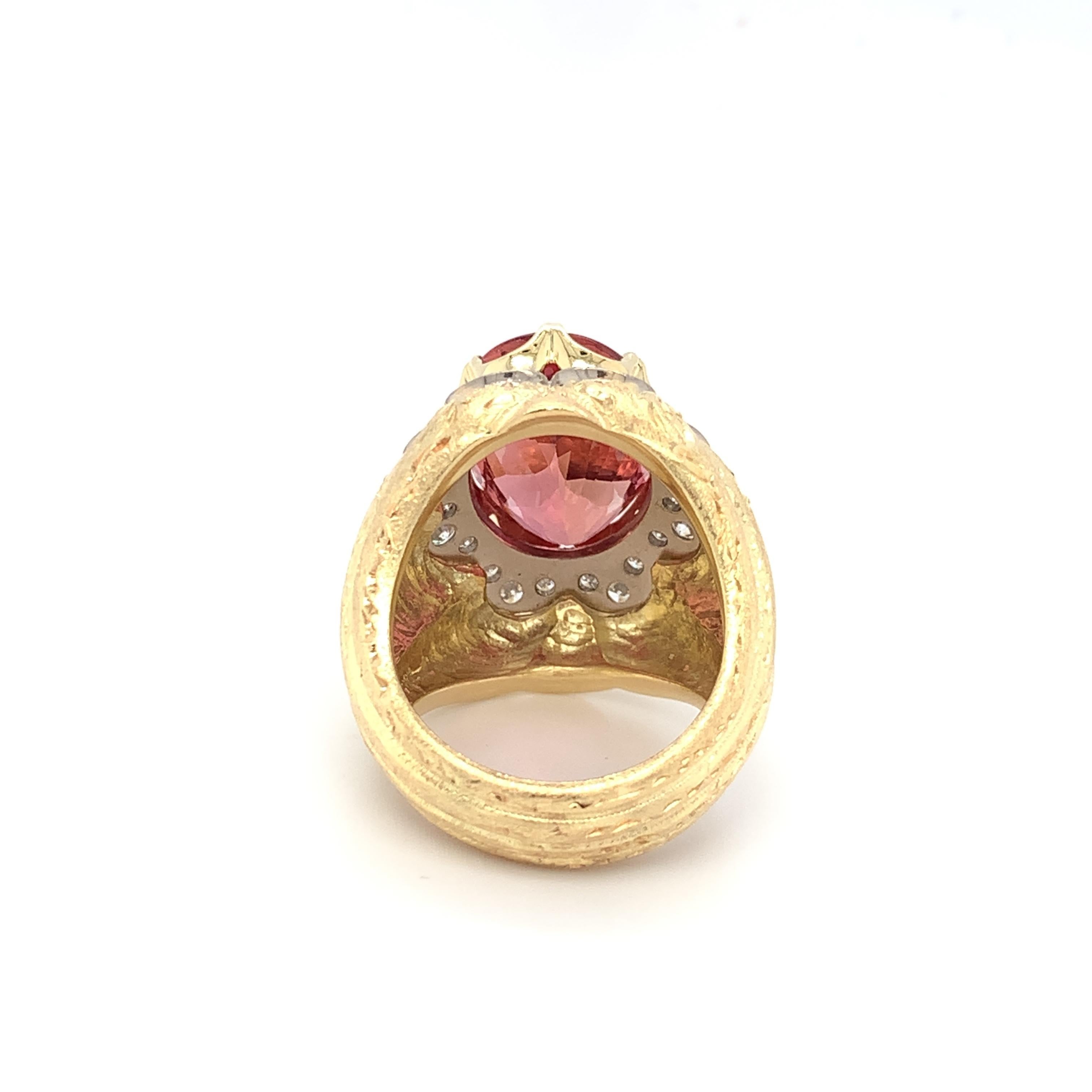 GIA Certified 10.13 Carat Imperial Topaz and Diamond Cocktail Ring in 18k Gold In New Condition For Sale In Los Angeles, CA