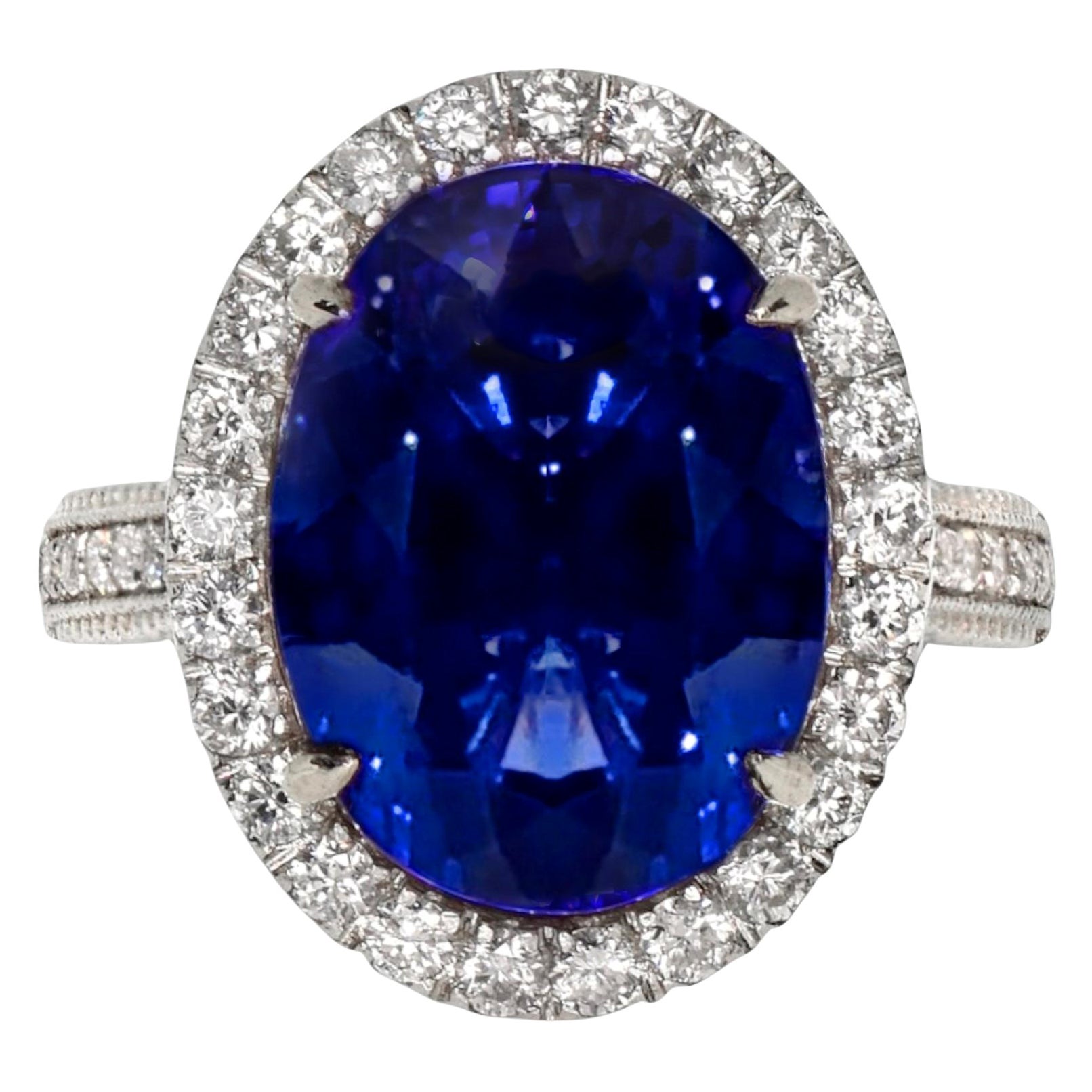 GIA 10.19 Ct 18K White Vivid Tanzanite&Diamonds Engagement Ring