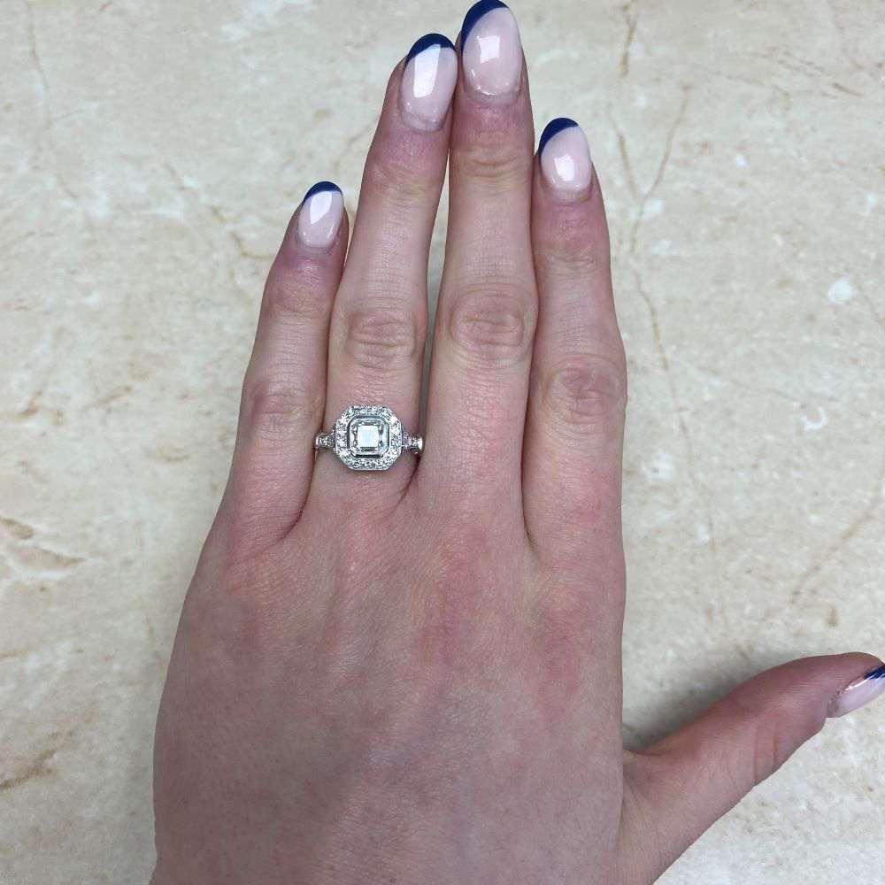 GIA 1.01ct Asscher Cut Diamond Engagement Ring, Diamond Halo, Platinum 5