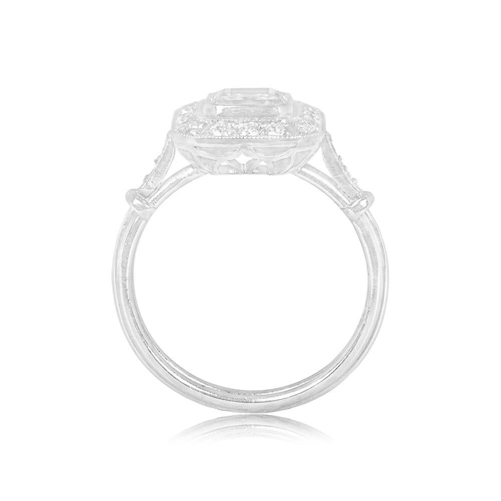 Art Deco GIA 1.01ct Asscher Cut Diamond Engagement Ring, Diamond Halo, Platinum For Sale