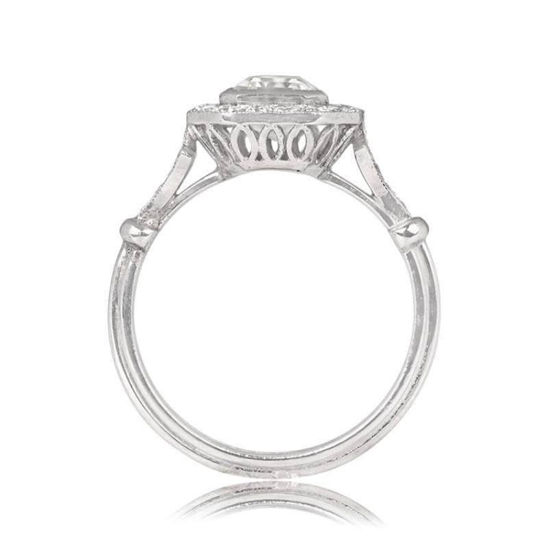 Art Deco GIA 1.01ct Asscher Cut Diamond Engagement Ring, Diamond Halo, Platinum