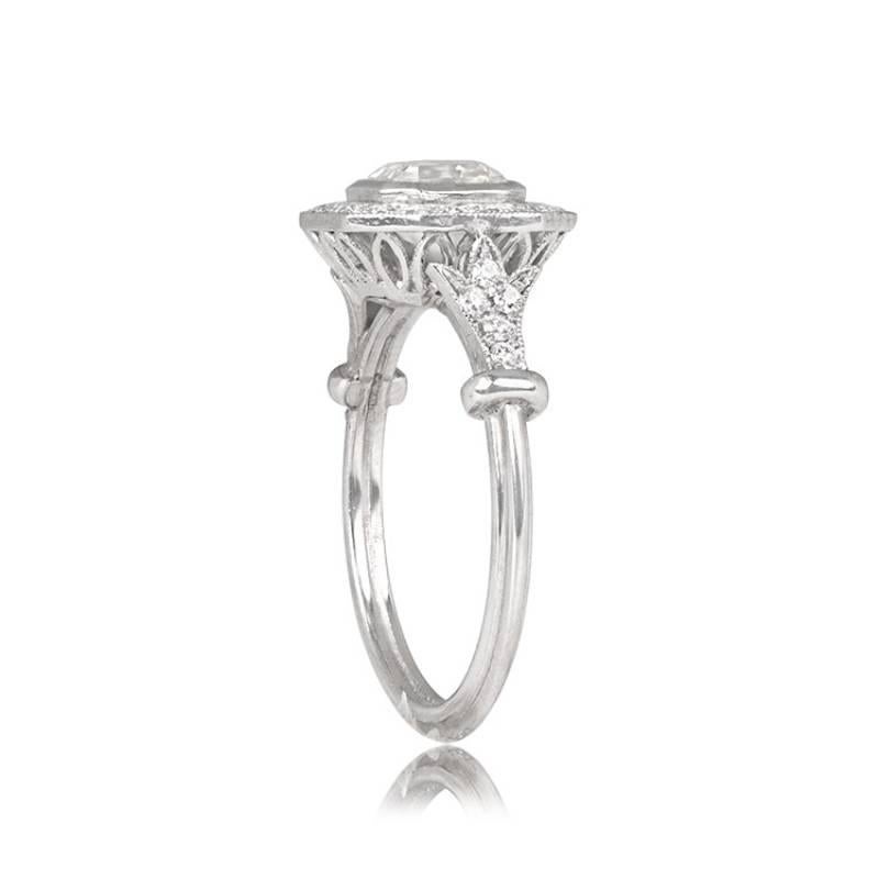 GIA 1.01ct Asscher Cut Diamond Engagement Ring, Diamond Halo, Platinum In Excellent Condition In New York, NY