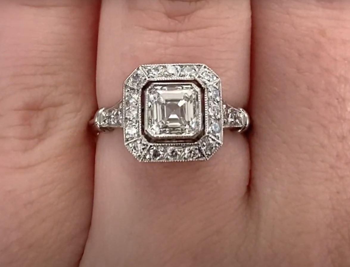 Women's GIA 1.01ct Asscher Cut Diamond Engagement Ring, Diamond Halo, Platinum For Sale